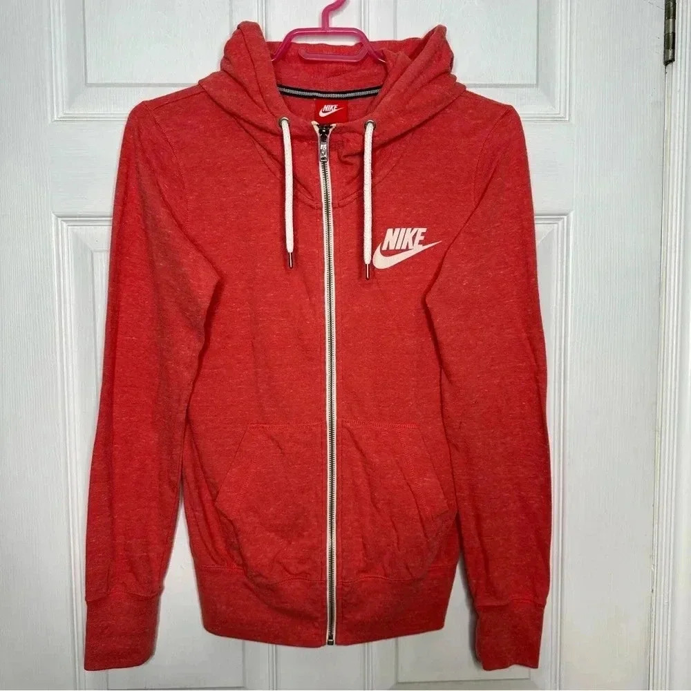 Nike Hoodie Zip-Up Reddish-Orange Size Small